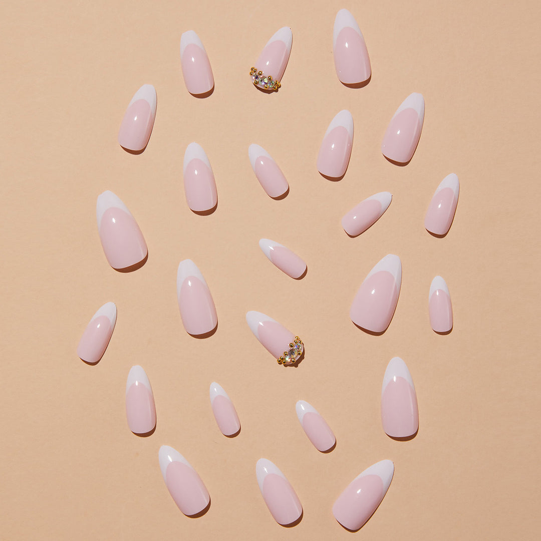 Elegant artificial nails with stylish French design and glitter accents Kalsten