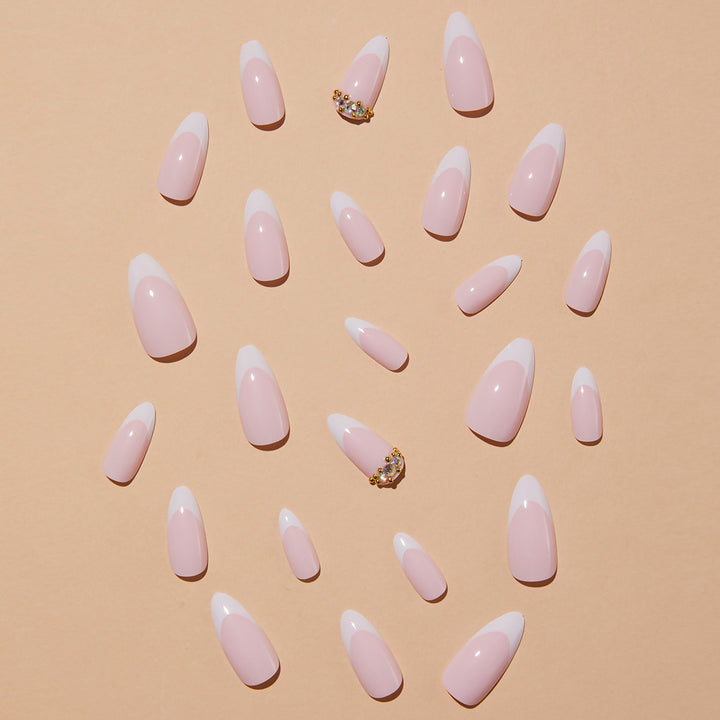 Elegant artificial nails with stylish French design and glitter accents Kalsten