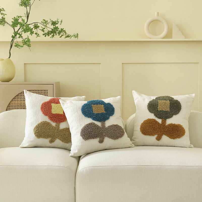 Decorative tufted cushion cover with hand-tufted flower applique Kalsten