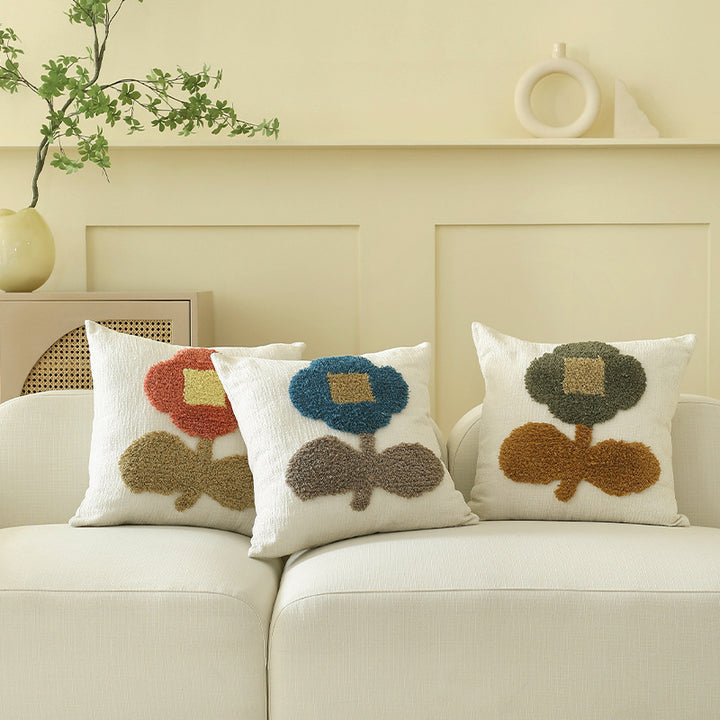 Decorative tufted cushion cover with hand-tufted flower applique Kalsten