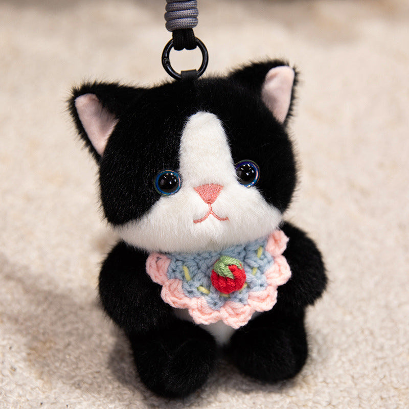 Plush Penguin Decorative Bag Charm with Crochet Bib and Spring-Loop Clip Kalsten