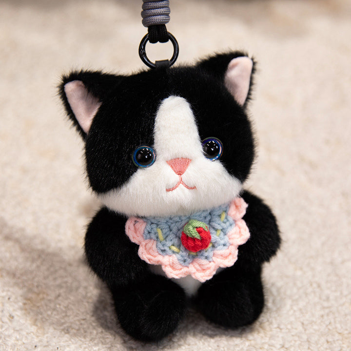 Plush Penguin Decorative Bag Charm with Crochet Bib and Spring-Loop Clip Kalsten