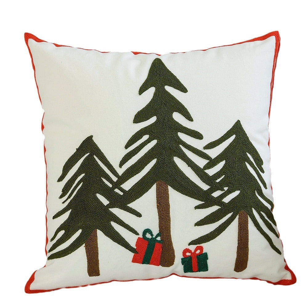 Decorative cushion cover with festive Christmas star print and pom-pom trim Kalsten