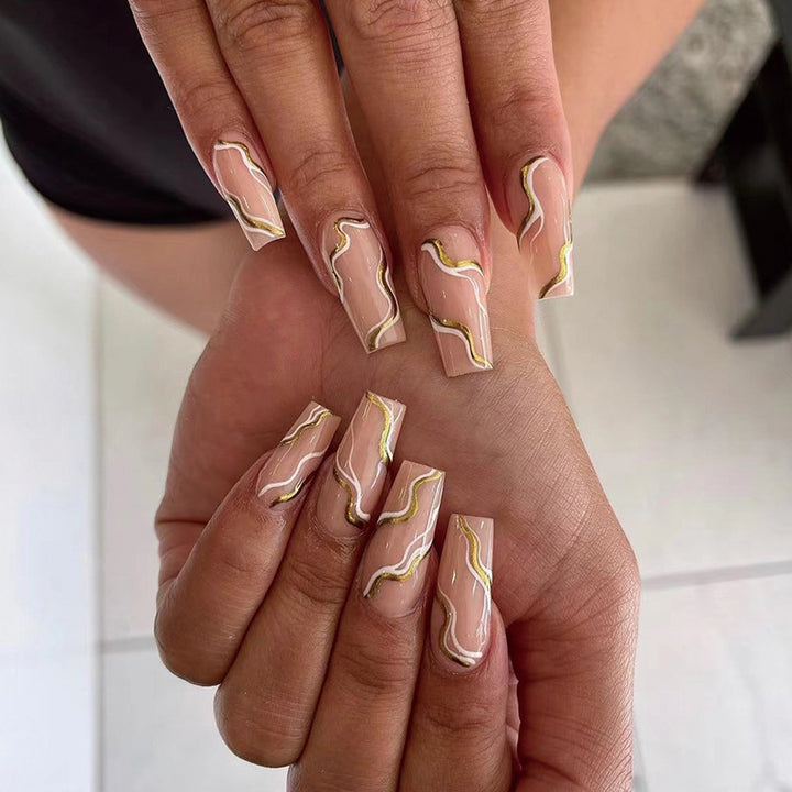 Artful Nail Extensions with Elegant Wave Design Kalsten