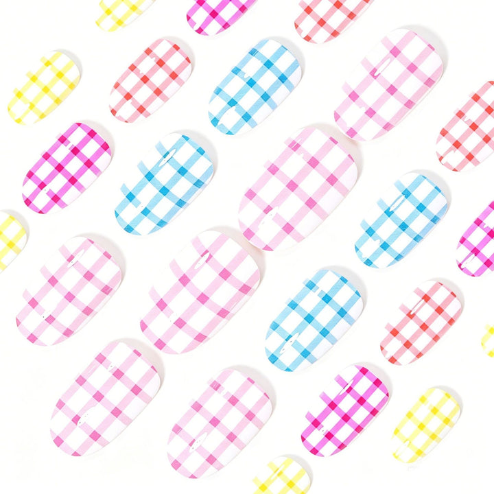 Artistic Press-On Nail Tips with Checkered Design Kalsten