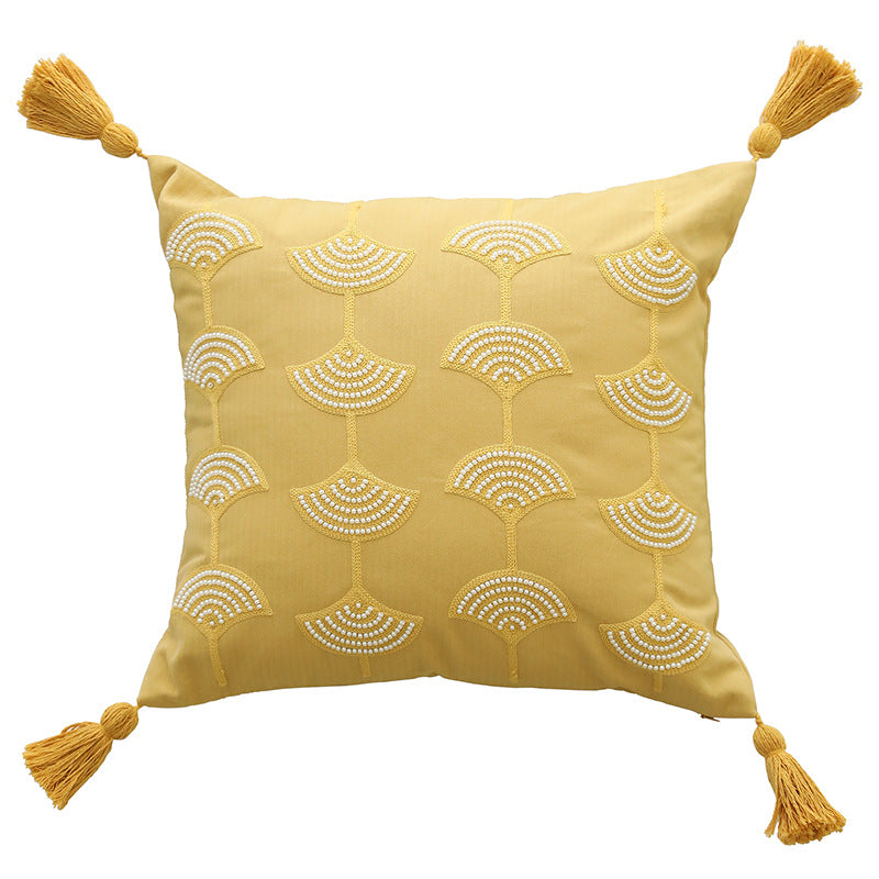 Embroidered decorative pillow with tassels and geometric pattern Kalsten