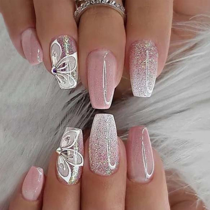 Ornate Butterfly-Inspired Acrylic Nail Extensions Kalsten