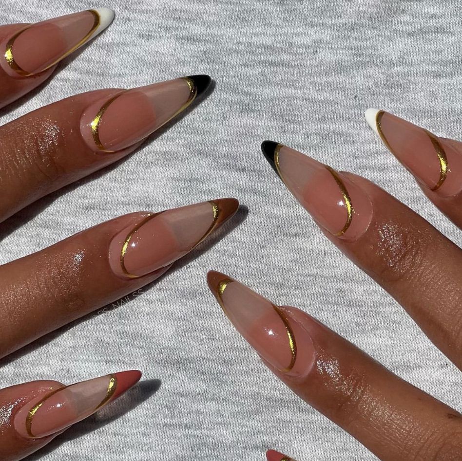 Elegant Stiletto Press-On Nail Set with Gold Accents