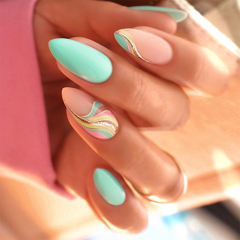 Artistic Press-On Nails Set with Unique Swirl Patterns kalsten