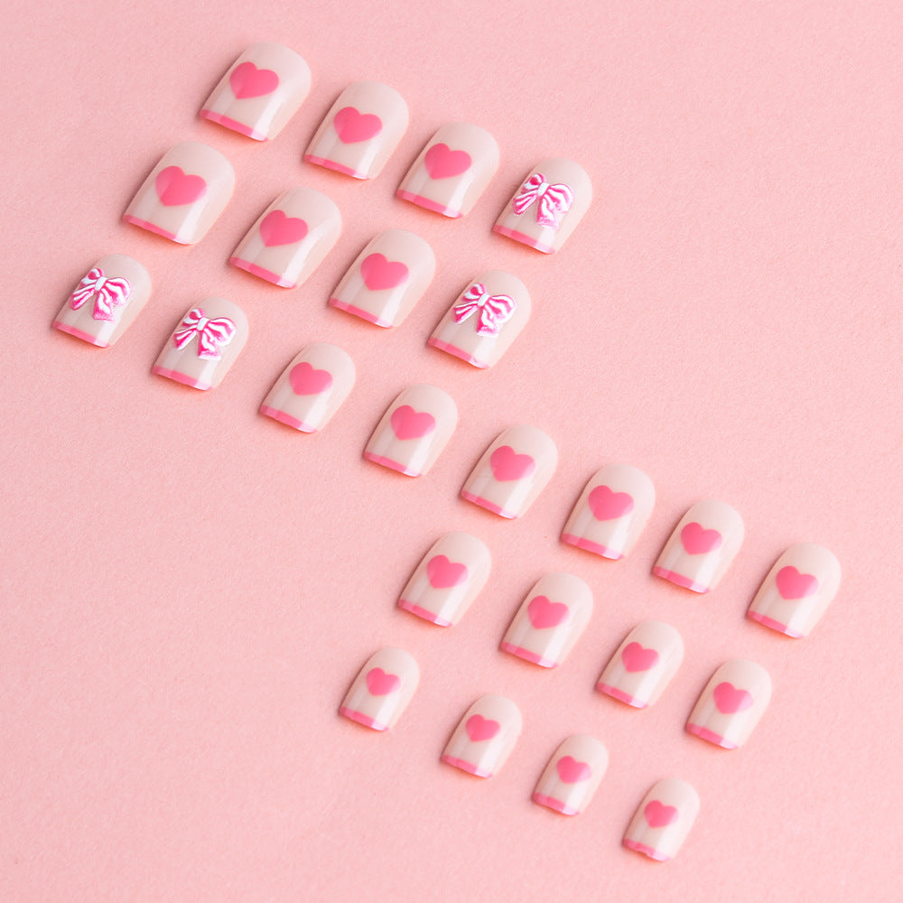 Heart and Bow-Embellished Press-On Nail Art Kalsten
