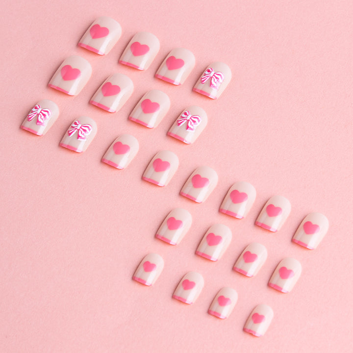 Heart and Bow-Embellished Press-On Nail Art Kalsten