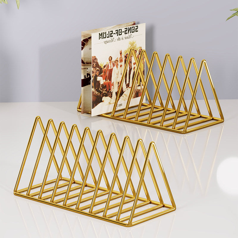Triangular Metal Wire Record & Book Organizer Rack