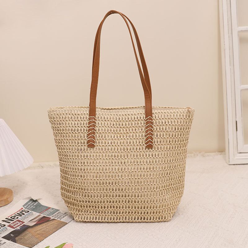 Giant Tote Bag Made of Woven Raffia with Leather Handles Kalsten