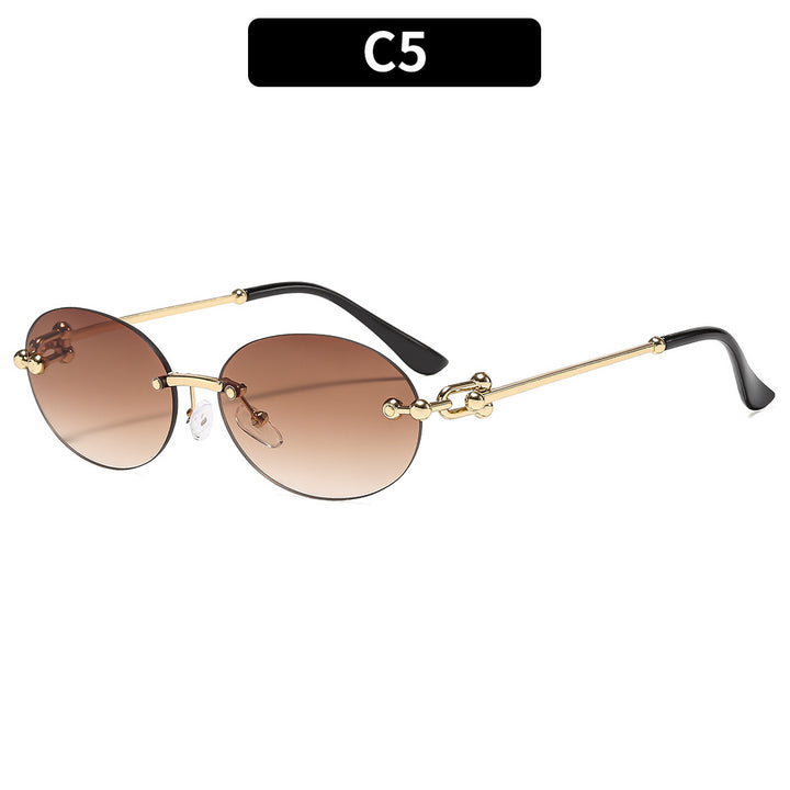 Oval Frame Sunglasses with Decorative Metal Accents