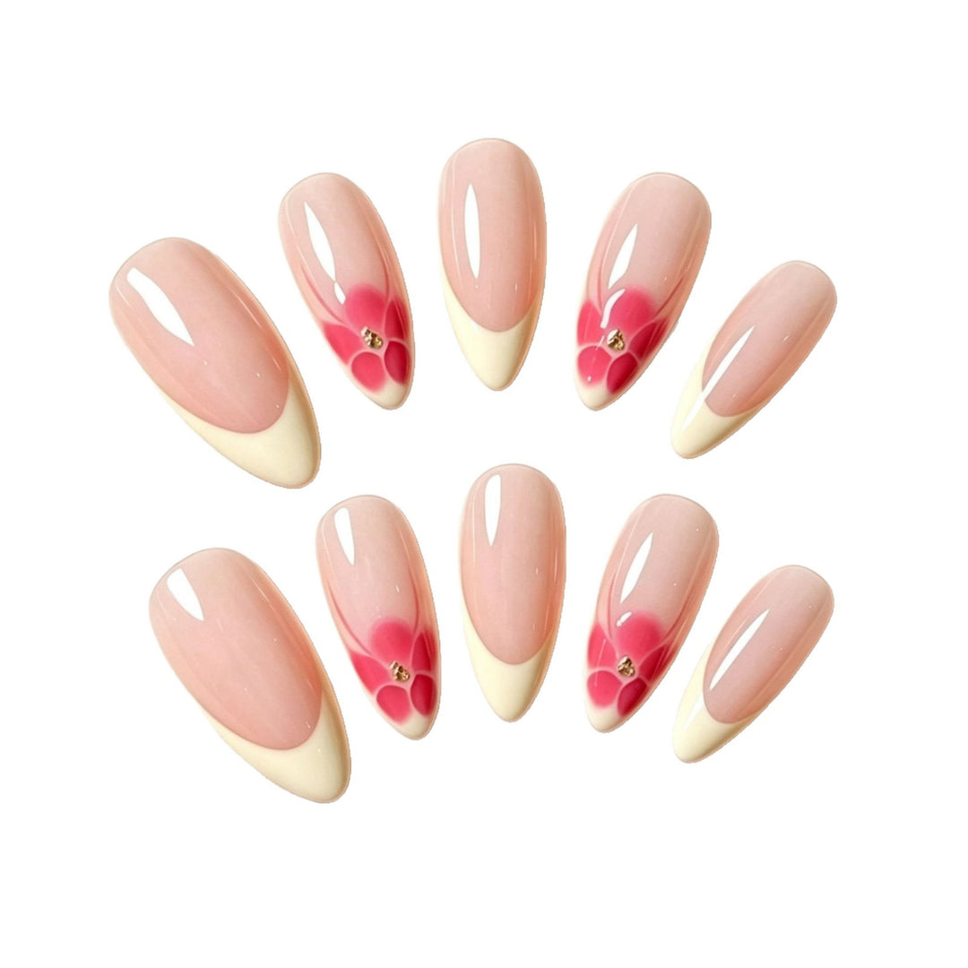 Floral-Accent French Tip Press-On Nail Set Kalsten