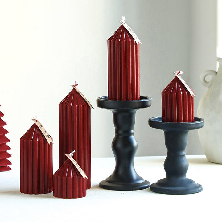 Textured Vertical-Ribbed Pointed-Top Decorative Pillar Candle