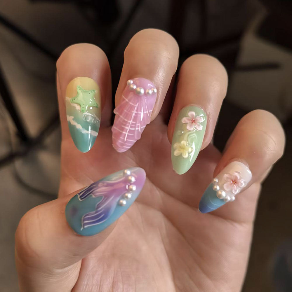 Artistic Ocean-Themed Press-On Nail Set Kalsten