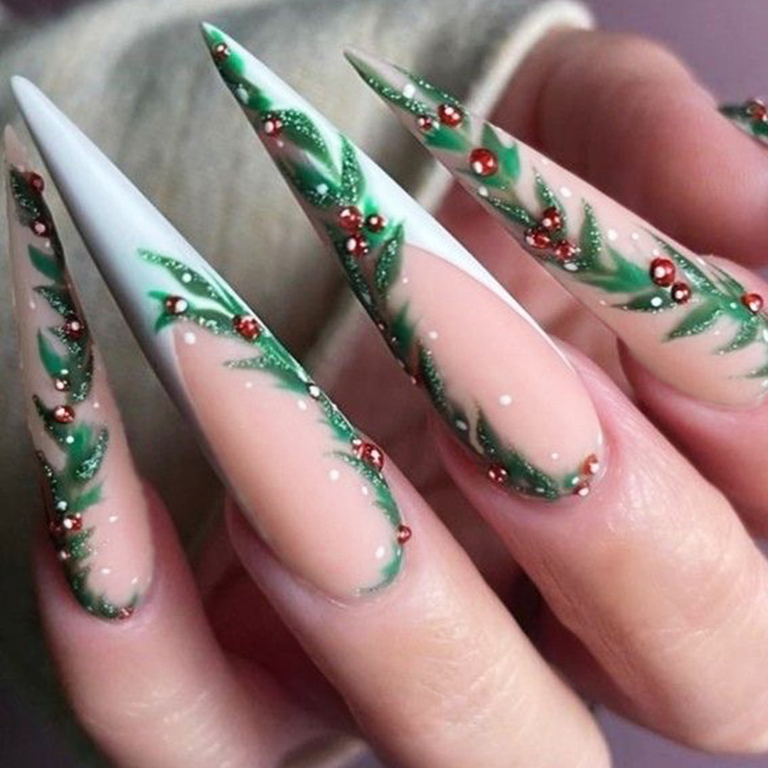 Premium Stiletto Press-On Nails with Holiday-Themed Design Kalsten