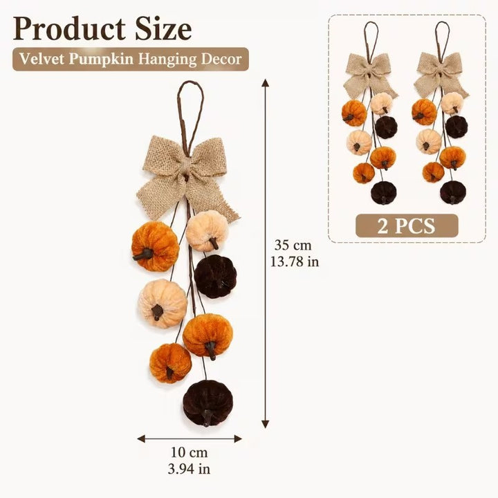 Autumn hanging pumpkin garland made of velvet with jute ribbon
