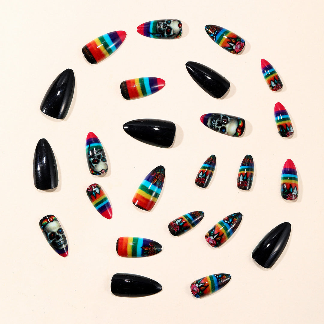 Artistic Skull-Themed Stiletto Nail Art Extensions Kalsten