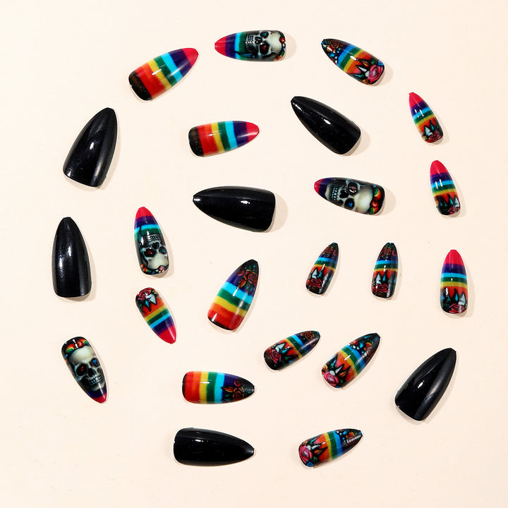 Artistic Skull-Themed Stiletto Nail Art Extensions Kalsten