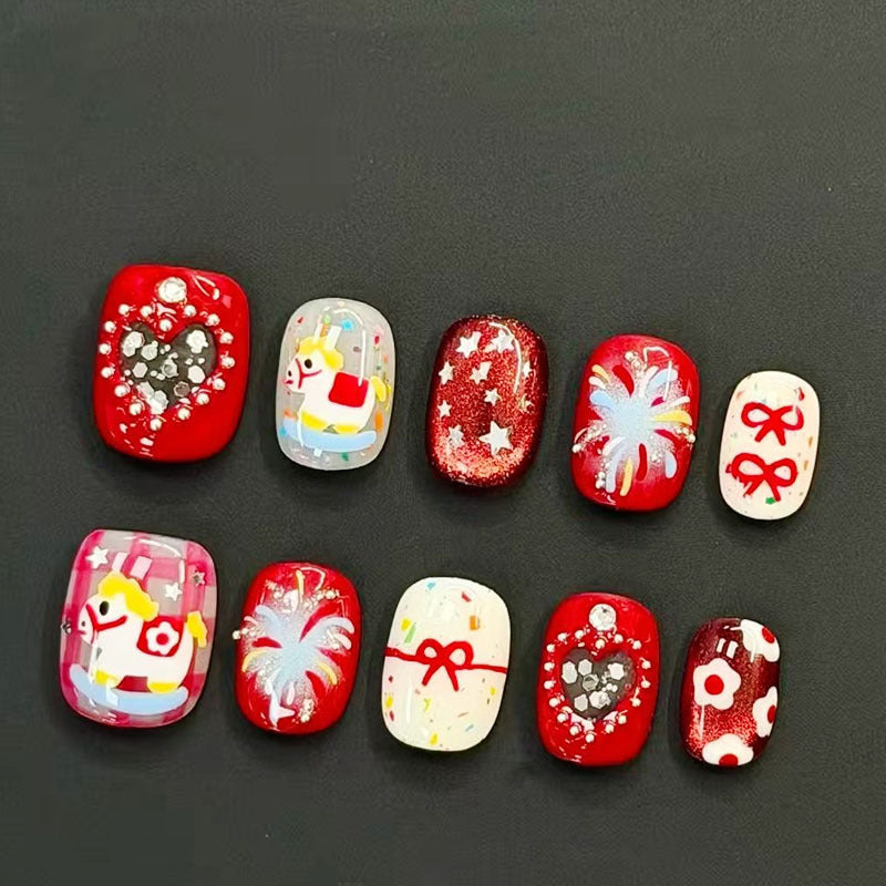 Artistic Cat-Themed Press-On Nail Art Set Kalsten