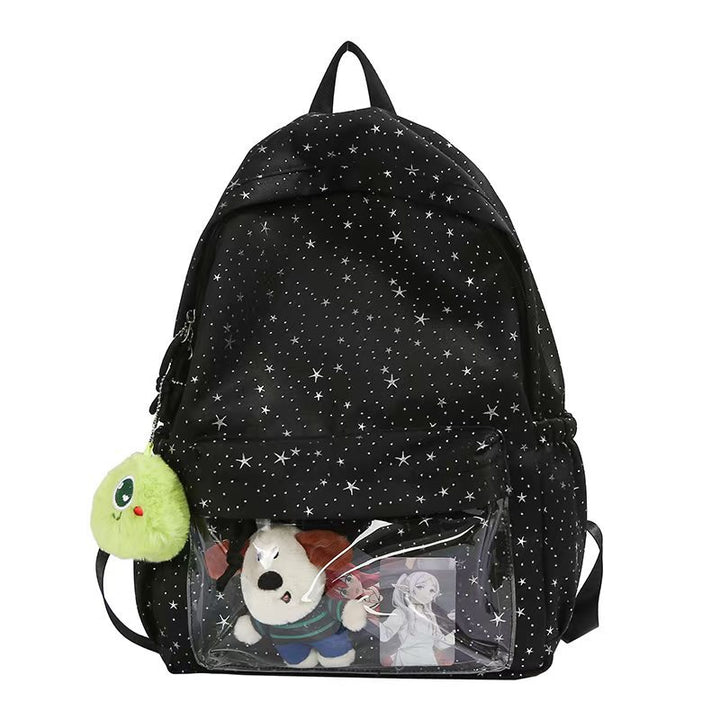 Backpack with Transparent Front Pocket and Cozy Kalsten Motif