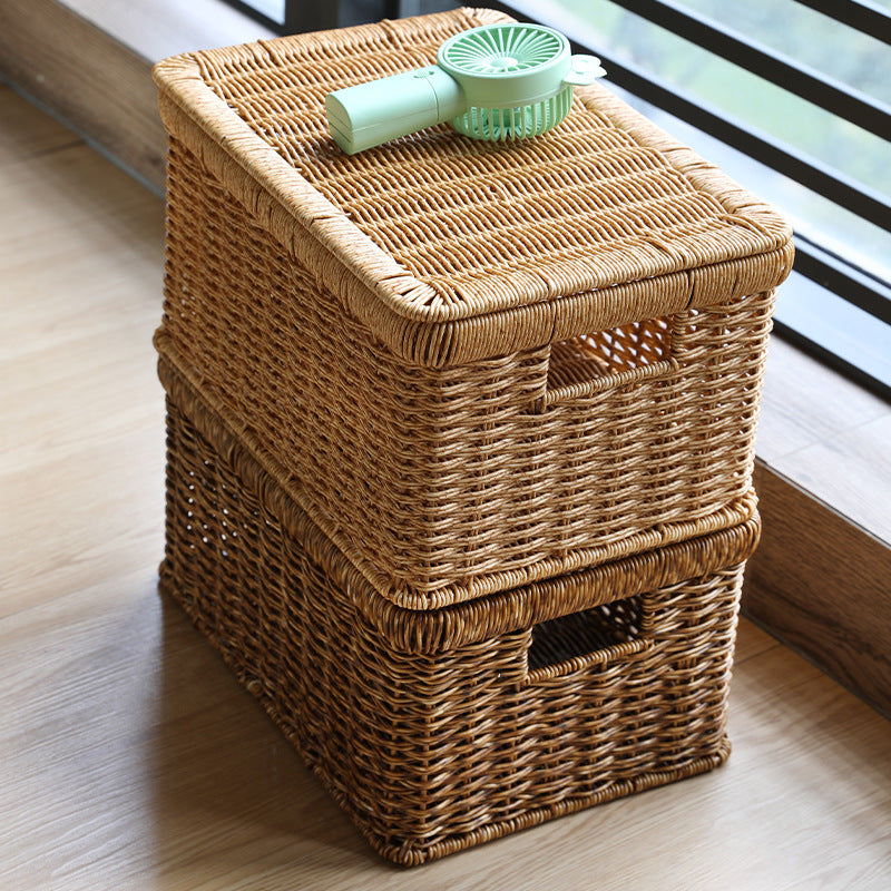 Unisex Rectangular Storage Basket with Decorative Lid Kalsten
