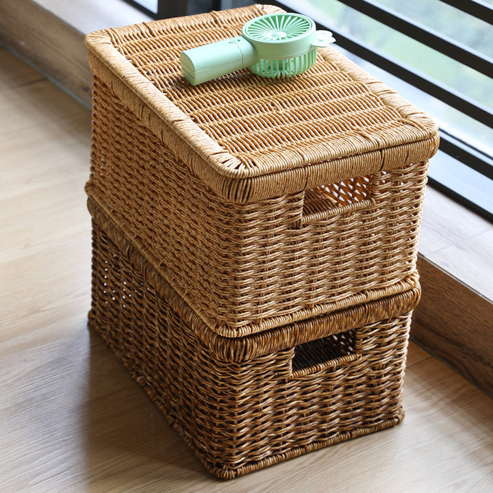 Unisex Rectangular Storage Basket with Decorative Lid Kalsten