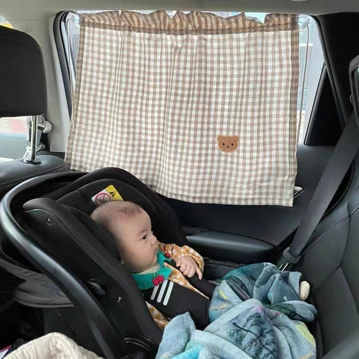 Car Window Privacy Curtain Sunshade with Suction Cups and Gingham Cotton Panel