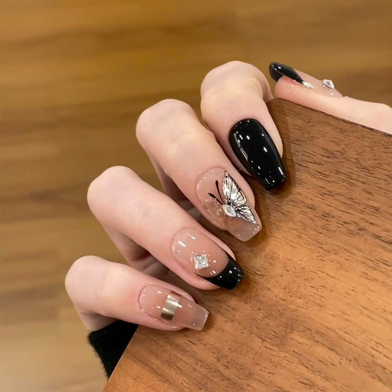 Stylish Press-On Nail Set with Elegant Glitter Accents Kalsten