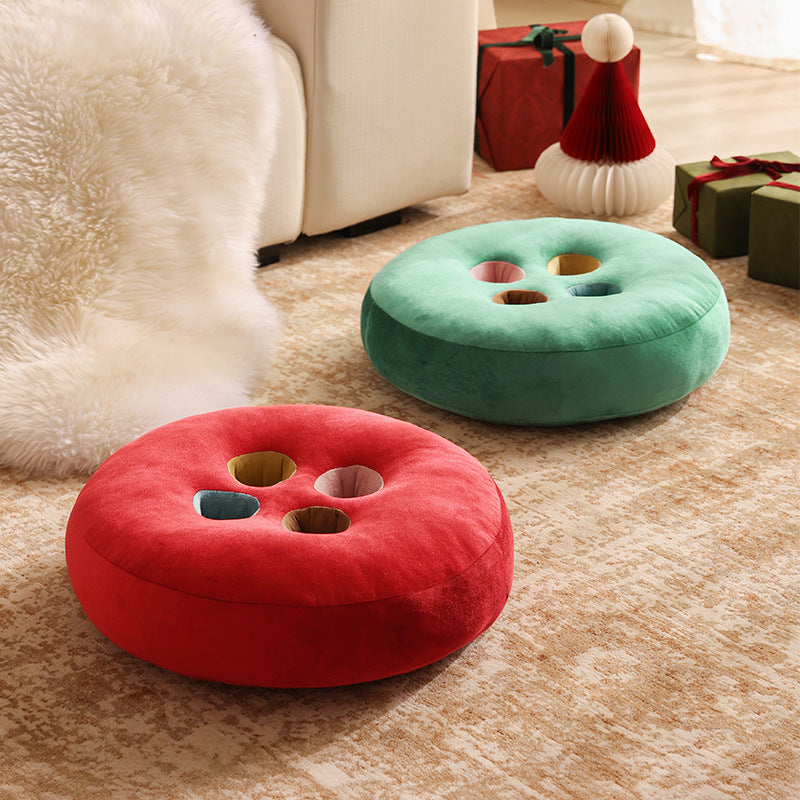 Round floor cushion pouf in button design with four recessed compartments and soft velvet cover Kalsten