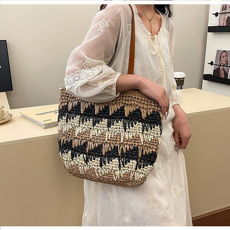 Braided beach bag with leather handles Kalsten