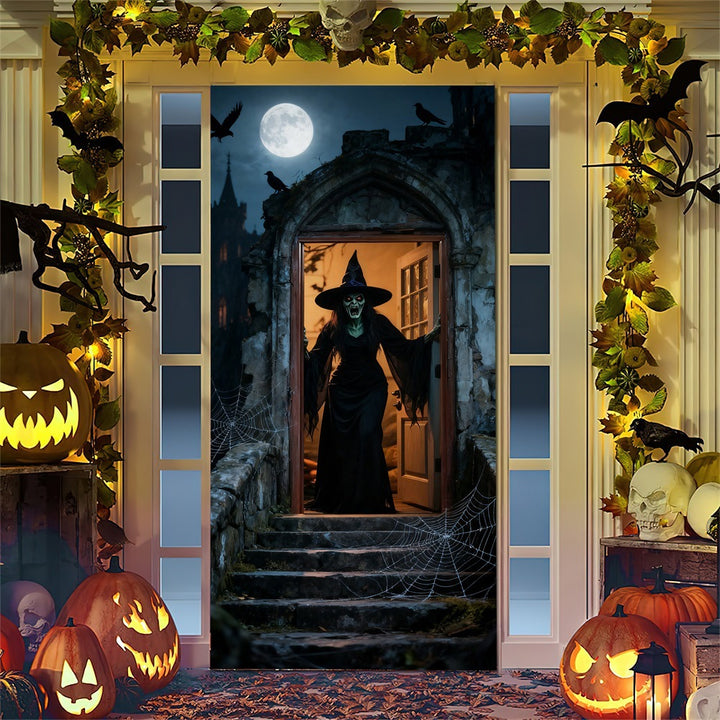Halloween door poster with large-format Grim Reaper illustration and reusable PVC tarp fabric