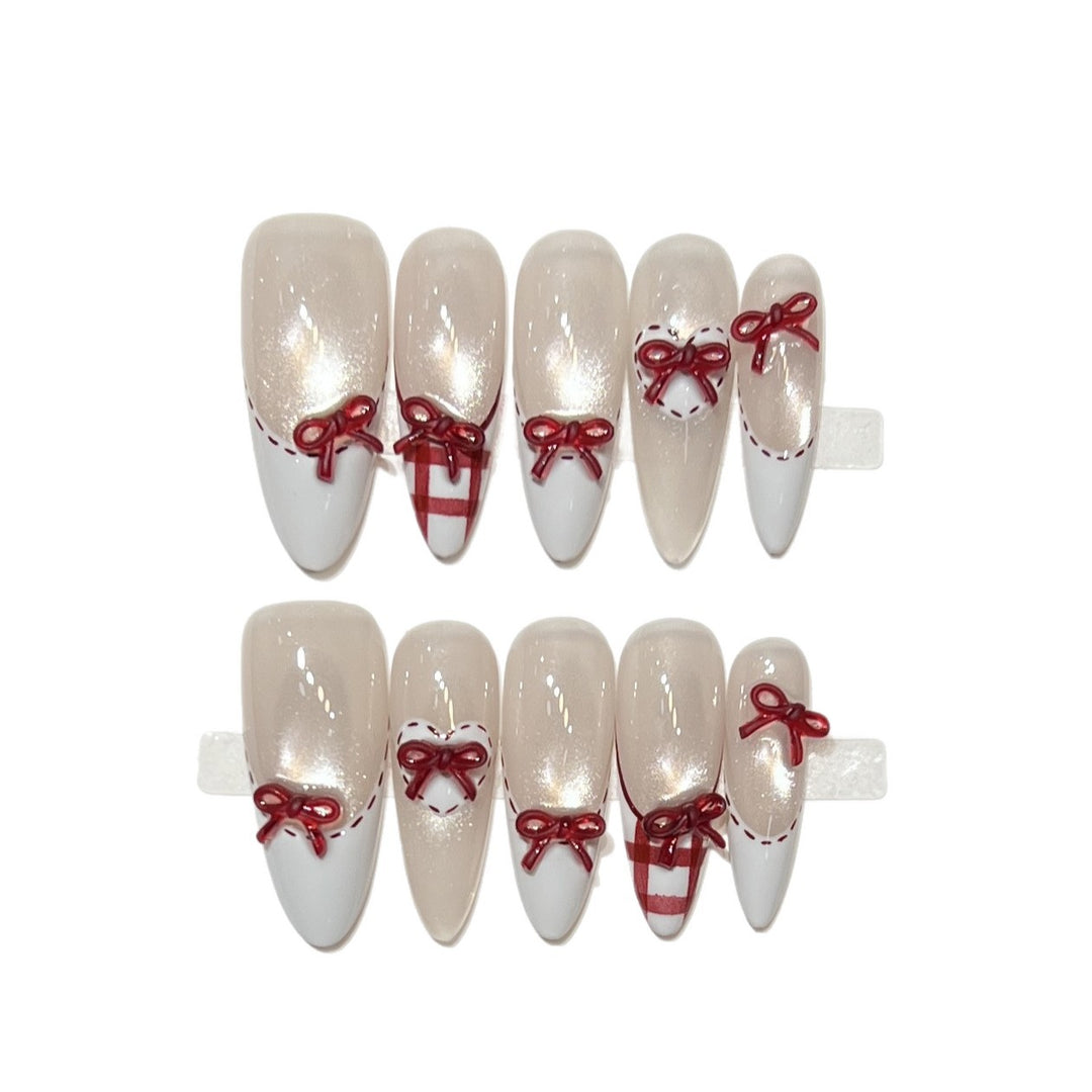 Decorative Stiletto Press-On Nail Set with Bow Accents Kalsten
