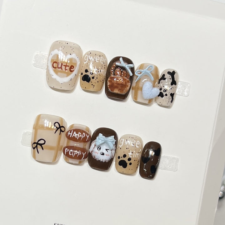 Playful Cartoon Dog-Themed Press-On Nail Art Set Kalsten