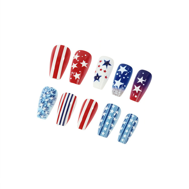 Artificial nails with patriotic star and stripe design Kalsten
