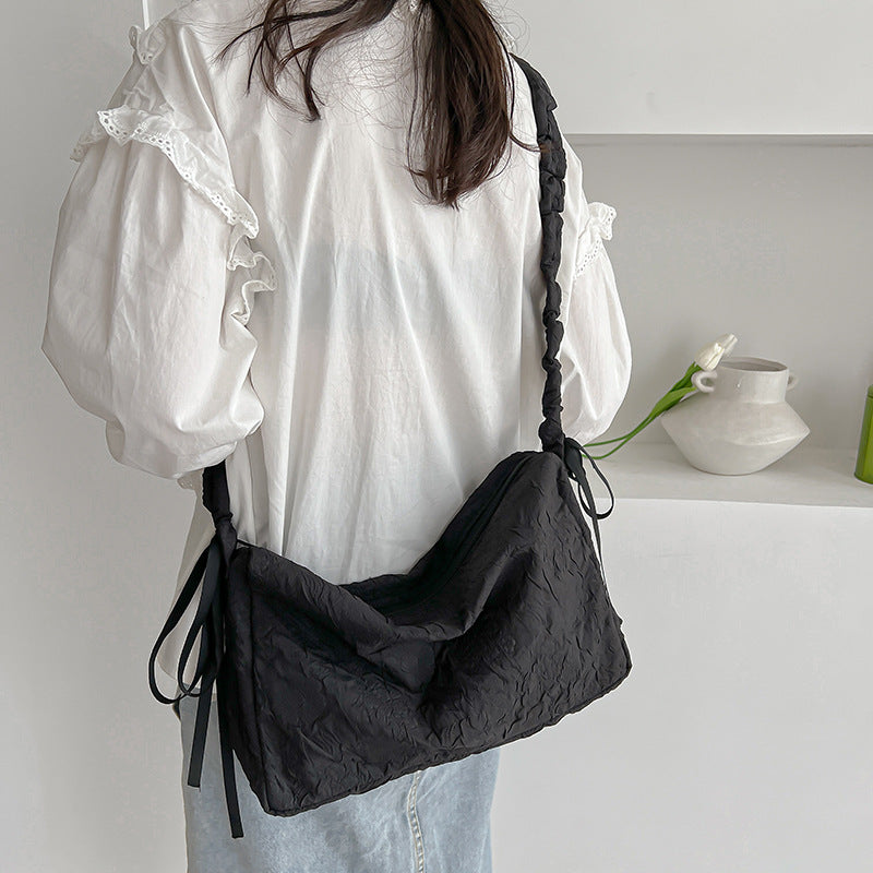 Crinkled Fabric Slouchy Shoulder Bag