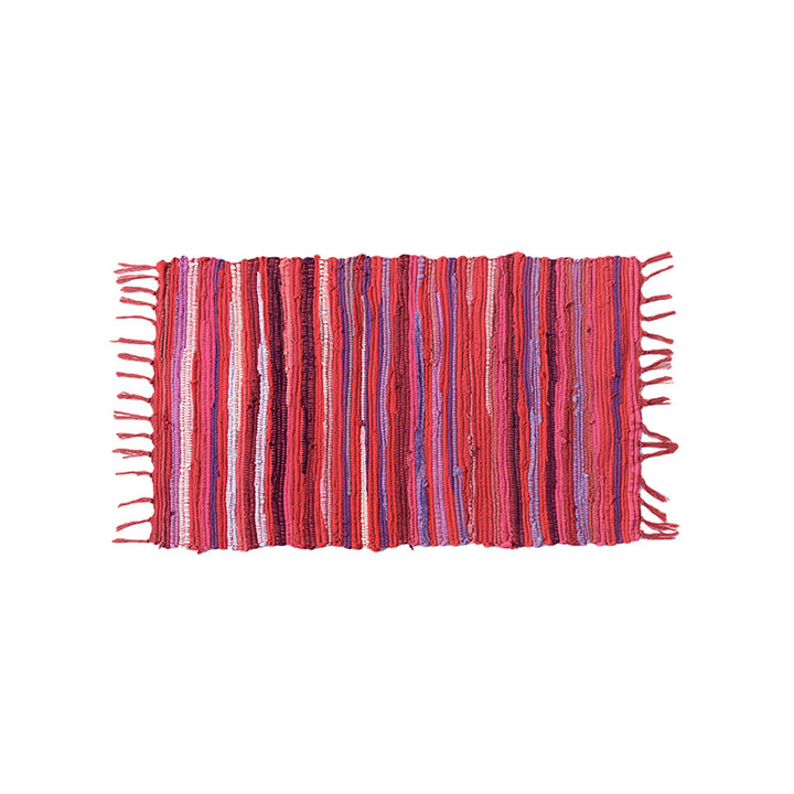 Handwoven cotton runner with colorful stripes and fringes Kalsten