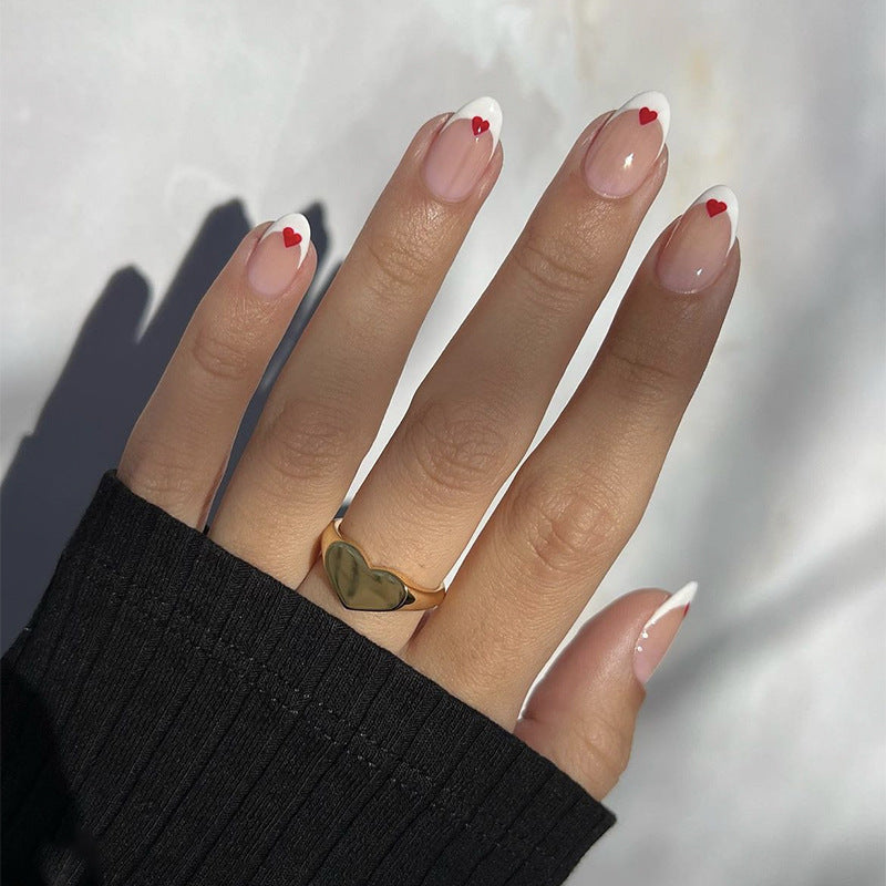 Heart-Adorned French Tip Nail Set Kalsten