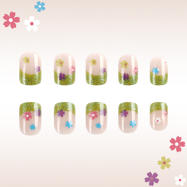 Floral Glitter Tip Nail Art Design Kalsten