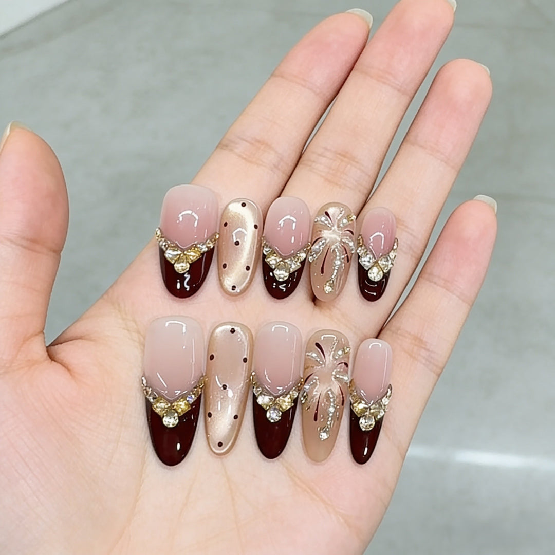 Decorative Press-On Nail Art Set with Luxurious Gem Accents Kalsten