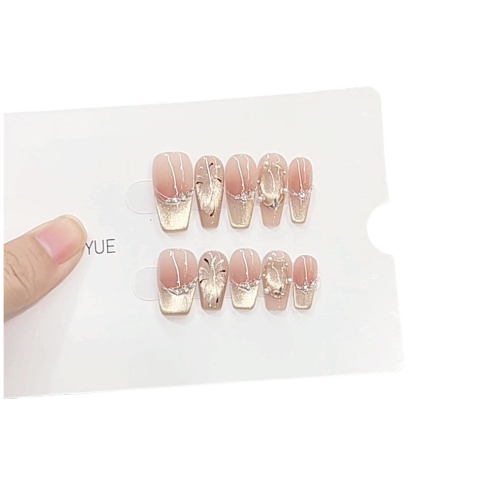 Elegant Press-On Nail Set with Metallic Accents Kalsten