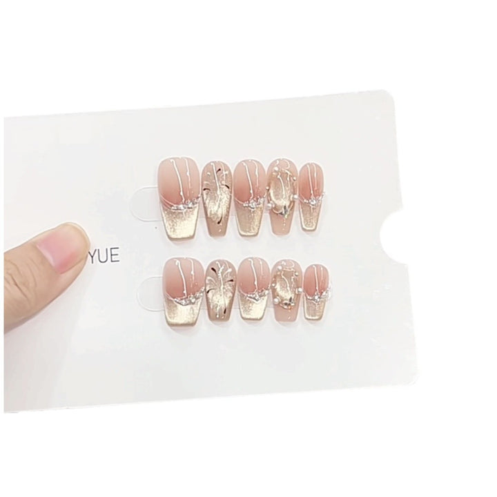 Elegant Press-On Nail Set with Metallic Accents Kalsten