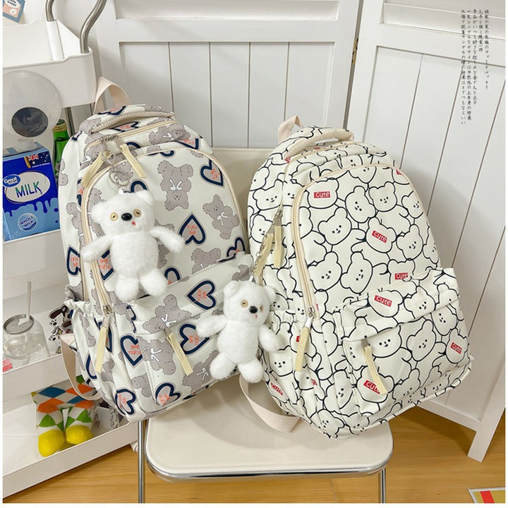 Backpack with Cute Bear Pattern and Functional Compartments Kalsten