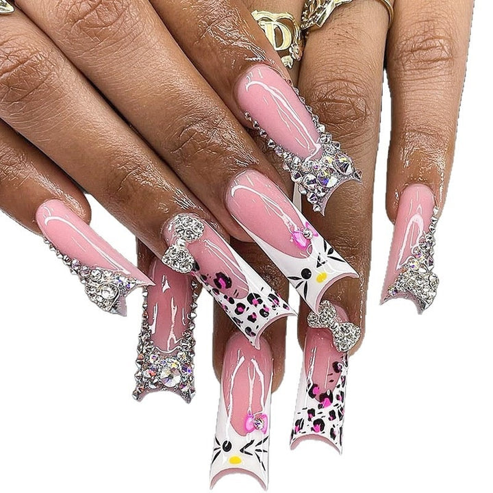 Glamorous artificial nail set with 3D bows and glitter details Kalsten