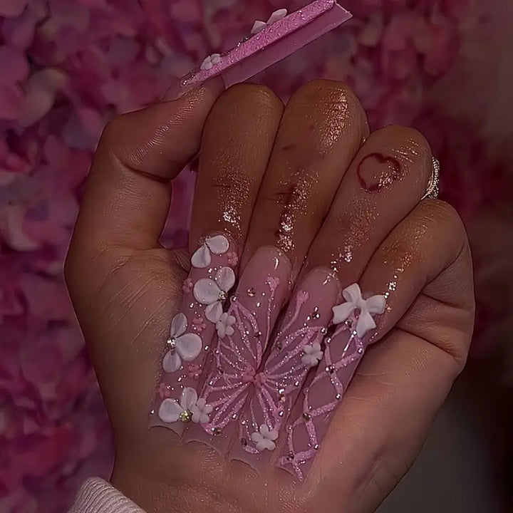 Decorative 3D Floral Press-On Nail Art Kalsten
