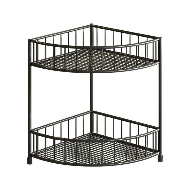 Three-Tier Rounded Corner Kitchen Storage Rack with Raised Rails and Mesh Shelves