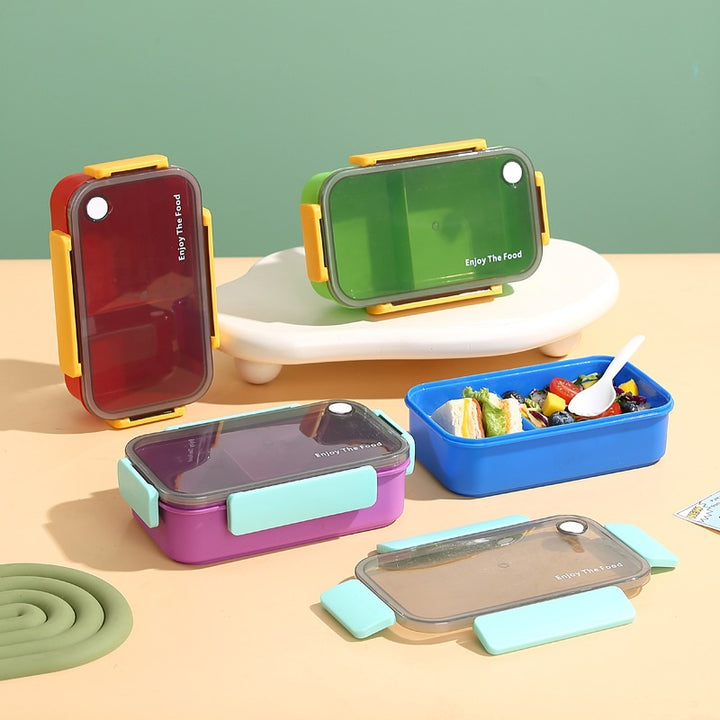 Multi-Section Eco-Friendly Lunch Box with Built-In Utensils