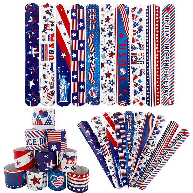 Unisex nan trendy snap bracelet set with patriotic USA motifs and flexible metal core Kalsten